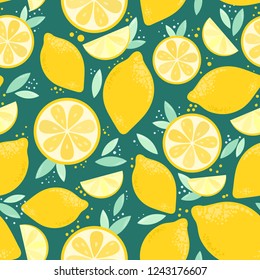 Sunny lemon pattern. Vector seamless lemon bright pattern. Fresh yellow color lemon background