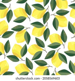 Sunny lemons with leaves on a white background