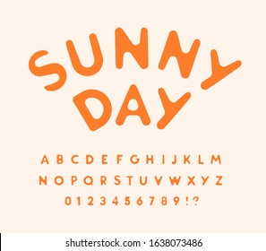 Sunny letters and numbers set. Melted from hot sun. Rounded funny font for events, promotions, logos, banner, candy monogram and poster. Vector typography design