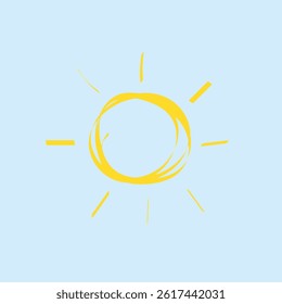 Sunny logo with sunburst shape and orange light illustration silhouette comic beam morning travel symbol shine spring season flat warm day cute simple design nature screen vector

