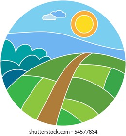 Sunny Meadow landscape of vector illustration layered.
