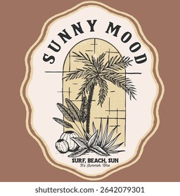 sunny mood palm tropic summer vibe sea bird tropical banana flower leaf frame vector embroidery print artwork pastel trend brush hand drawn  tattoo tatto frame beach plant botanic 