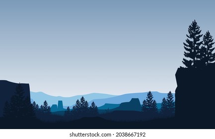 Sunny morning atmosphere with beautiful natural scenery from the edge of the city. Vector illustration of a city
