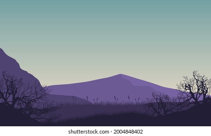 A sunny morning with a magnificent view of the mountains from the out of the city. Vector illustration of a city