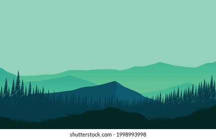 Sunny morning with stunning natural scenery from the outskirts of the city. Vector illustration of a city