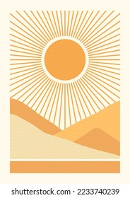 Sunny mountains landscape background illustration poster.