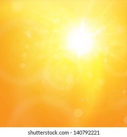 Sunny orange summer background for bright design. Lens flare. Vector eps10 illustration