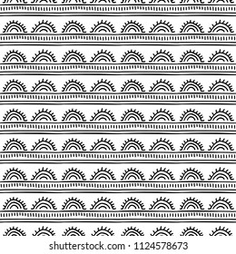 Sunny oriental background. Black and white seamless pattern. Stylized vector design.