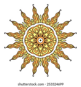 Sunny ornament. Doodle mandala. Vector ornate illustration 