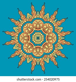 Sunny ornament. Doodle mandala. Vector ornate illustration 