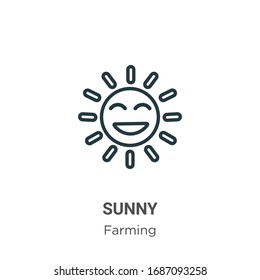 Sunny outline vector icon. Thin line black sunny icon, flat vector simple element illustration from editable farming concept isolated stroke on white background