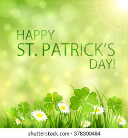 Sunny Patrick's Day background with clovers, illustration.