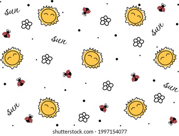 sunny pattern, ladybug, white background