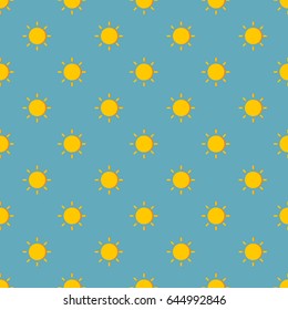 SUNNY PATTERN
repeated 3 dimensions simple graphic of sun icon on blue background. It can be used as seamless pattern.