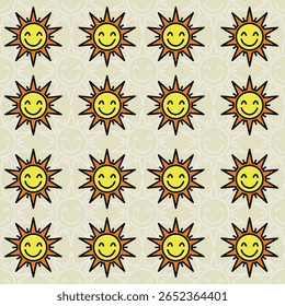 Sunny pattern with smiling suns, light background