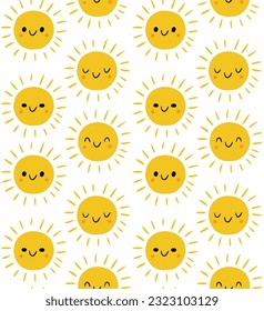 Sunny pattern. Sun with different emotions