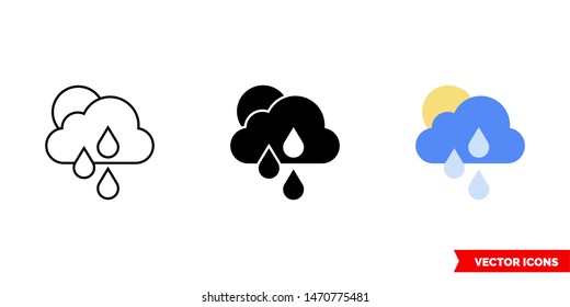 Sunny and rain icon of 3 types: color, black and white, outline. Isolated vector sign symbol.