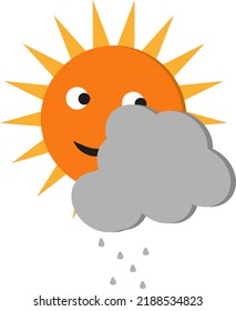 Sunny with rain, illustration, vector on a white background.