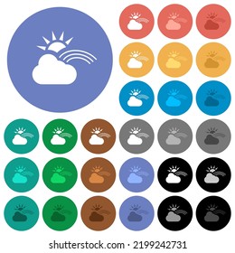 Sunny and rainbow weather multi colored flat icons on round backgrounds. Included white, light and dark icon variations for hover and active status effects, and bonus shades.