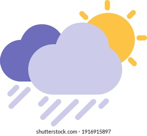 Sunny with rainy clouds, illustration, vector on white background.