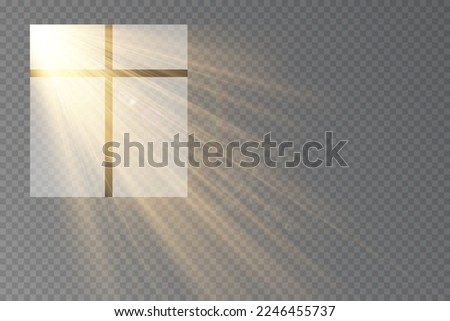 Sunny rays shine out the window. Vector transparent sunlight special lens flare light effect.