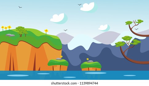 Sunny River and
mountain Wallpaper Background Vector Eps 10