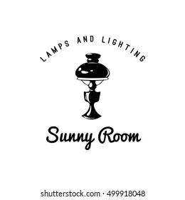 Sunny Room. Lamp Store Badge. logo of light which drops from lamp. Vector logo. Label design. Vector Illustration.