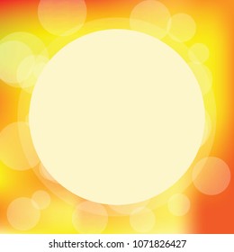 Sunny round frame in light colors. Yellow, orange and white bubbles on the gradient colorful background. Vector illustration eps10.