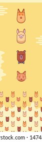Sunny set and pattern of 4 funny animals.