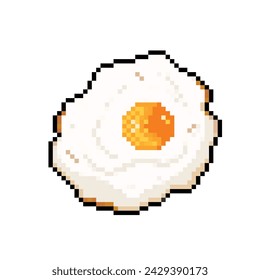 Sunny side up cooked egg. Yummy popular international dish. Pixel bit retro game styled vector illustration drawing. Simple flat cartoon art isolated on square background.