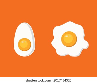 sunny side up egg and boiled egg illustration with flat style, egg vector isolated design