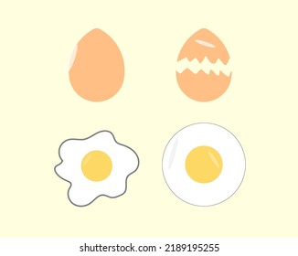 Sunny Side up Egg with Egg Cracked Illustrations Vector 