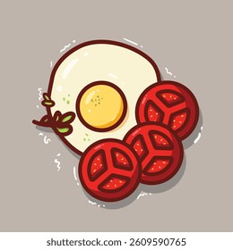 sunny side up egg with fresh and red tomato slices