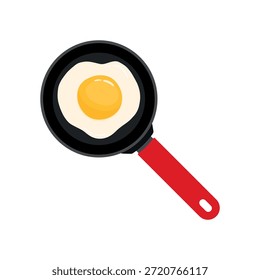 Lado soleado arriba del huevo en la sartén con la manija roja en la Ilustración vectorial de la vista superior aislada en fondo transparente