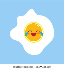 The sunny side up egg icon is shown with a joyful, laughing expression. 