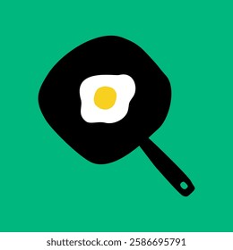 Sunny side up egg on a pan cartoon illustration