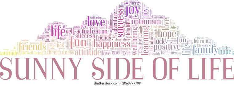 Sunny side of life vector illustration word cloud isolated on white background.