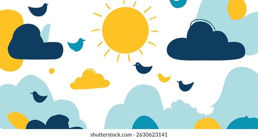 Sunny Sky Clouds Birds Background