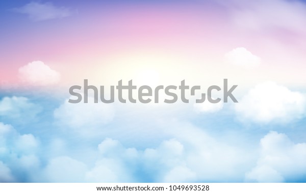 晴れた空のパステル背景 美しい雲景 天上 白いふわふわした雲の上を見る 自由のコンセプ のベクター画像素材 ロイヤリティフリー