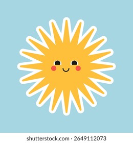 Sunny smile sticker for kids. Cute yellow sun character design