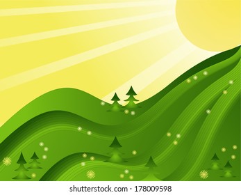 sunny spring meadow vector illustration
