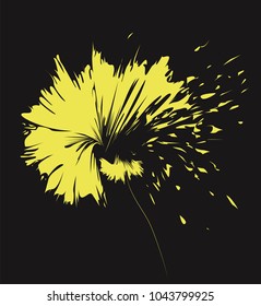 Sunny stylized dandelion. The silhouette of the dandelion from the shape of a drop splashes. Vector abstract flower with flying seeds