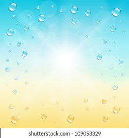 Sunny summer background, with water drops