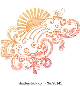 Sunny Summer Day Hand-Drawn Sketchy Notebook Doodles Vector Illustration