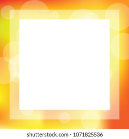 Sunny summer frame in light colors. Yellow, orange and white bubbles on the gradient colorful background. Vector illustration eps10.