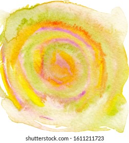 Sunny, summer, joyful frame illustration. Grunge aquarelle painted paper textured canvas for vintage design, invitation card, template. Creative wet ink effect turquoise color watercolor background.