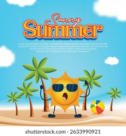 Sunny summer poster with cool sun character