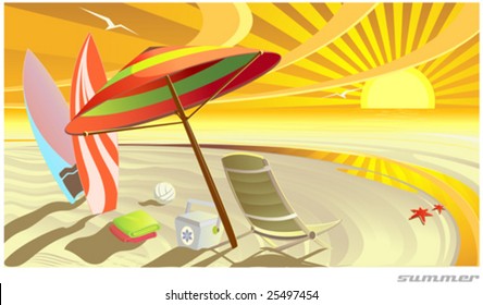 Sunny summer tropic beach vector illustration