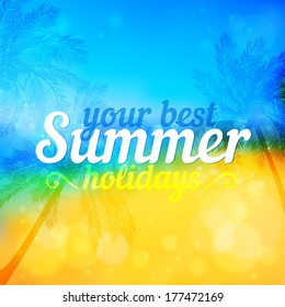 Sunny summer vector backdrop with palm silhouettes and sample text
