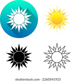 Sunny Summer Weather Forecast Season Meteorology Logo Icon Vector Circular Round Long Shadow, Flat, Black Silhouette, Line Art Isolated on White Background